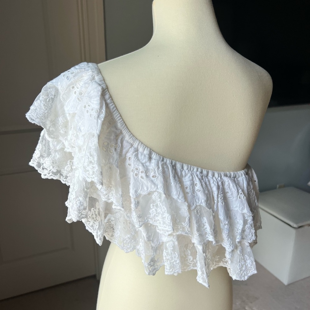 REVOLVE White Lace One-Shoulder Top - Picture 2 of 4